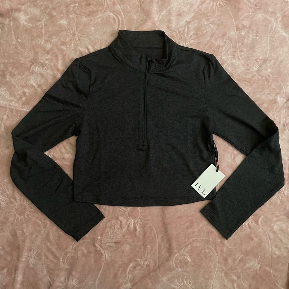 IVL Black Long-Sleeve Cropped Half-Zip Top